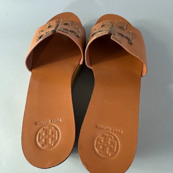 Tory Burch INES Wedge/Slide TAN/ SPARK GOLD Size 6.5 - Picture 7 of 13